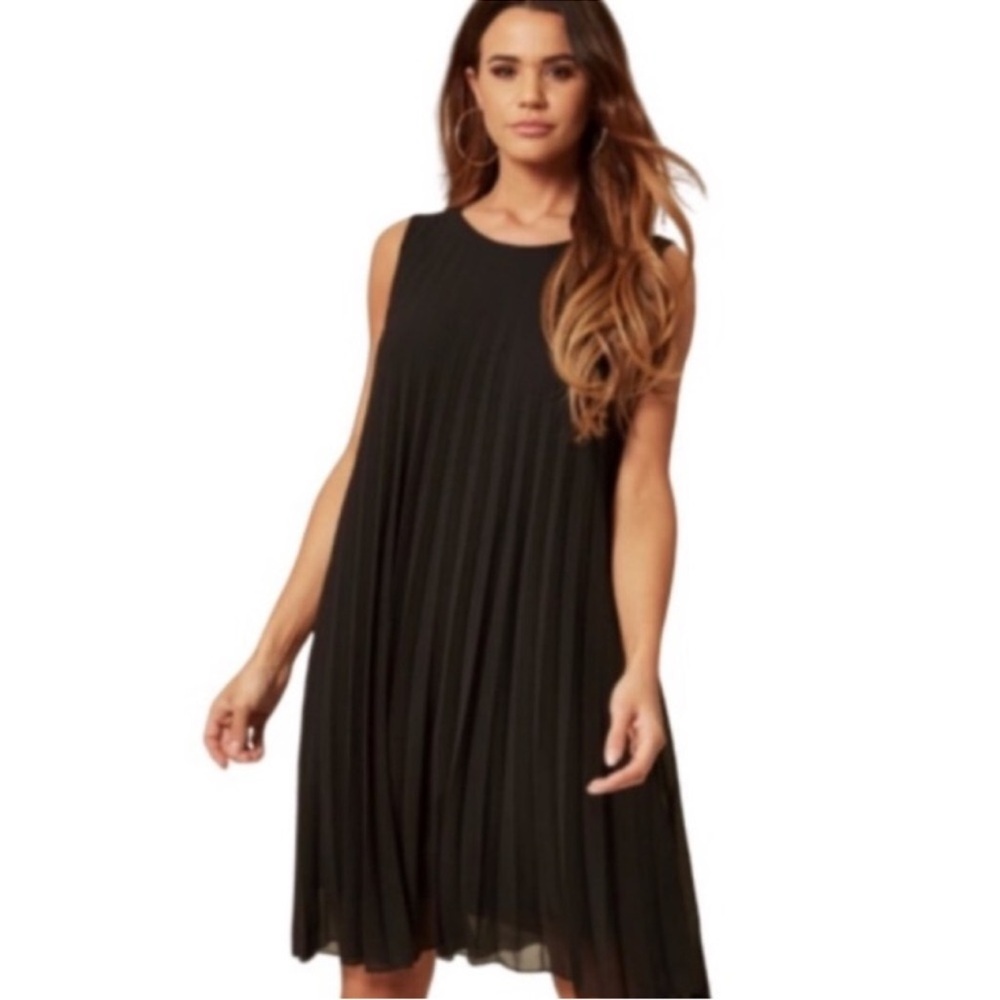 Black Cocktail Pleated Jersey Dress Sleeveless A-Line Size M